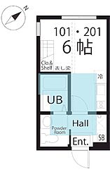 東急東横線 白楽駅 徒歩6分の賃貸アパート 1階ワンルームの間取り