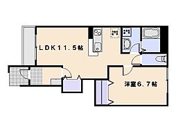 ヒュッゲ 1階1LDKの間取り