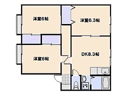 サンビレッジ平野B 3DKの間取図画像
