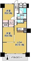 ネオハイツ学園前5番館 2LDKの間取図画像