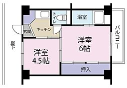 ビレッジハウス名東2号棟 2Kの間取図画像