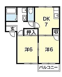 ヴィラ・コート沖洲 2DKの間取図画像