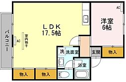 セジュール住吉2 1LDKの間取図画像