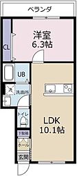 サンキユ八万 1LDKの間取図画像