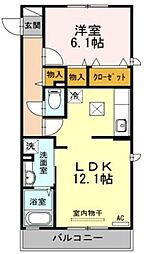 アーベイン田宮 1LDKの間取図画像