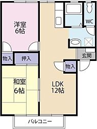フレグランス・モリB 2LDKの間取図画像