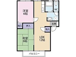 フレグランス・モリB 2LDKの間取図画像