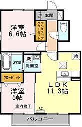 ロンラポールB 2LDKの間取図画像