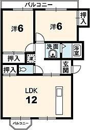 ガーデンヒルズ助任1 2LDKの間取図画像