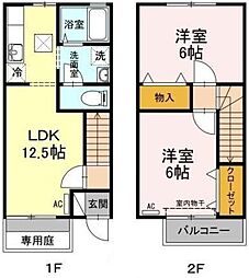 メルベーユMTA 2LDKの間取図画像