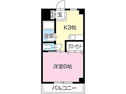 アンソレイエ弐番館 1Kの間取図画像