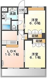 コートヴェール中島田 2LDKの間取図画像