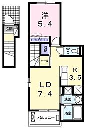 マリオ北島A 1LDKの間取図画像