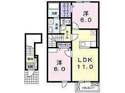 サザン・コートB 2LDKの間取図画像