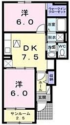 シェルブルーA 2DKの間取図画像