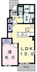 プリムローズ南浜C 1LDKの間取図画像