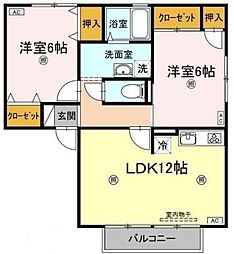 ハイカムール田中B 2LDKの間取図画像