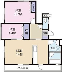 アーバンテラス北沖州 2LDKの間取図画像