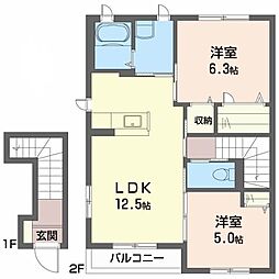 エーデルハイムB 2LDKの間取図画像