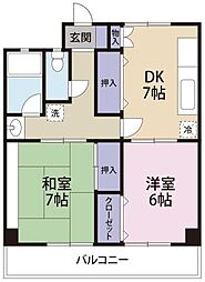葵ハイツ冨永 2DKの間取図画像