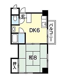 グリーンハイツ城南 1DKの間取図画像