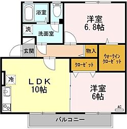 サニークレストA 2LDKの間取図画像