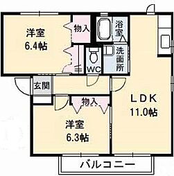 シャーメゾン石井 A棟 1階2LDKの間取り