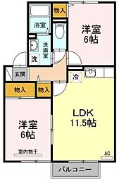 クレスト諏訪 I 1階2LDKの間取り