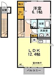 Ms’壱番館 2階1LDKの間取り