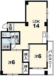 大和ハイツ 2LDKの間取図画像