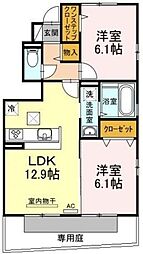 アヴニール優 C棟 1階2LDKの間取り