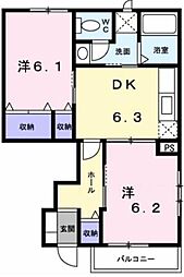 グリーンパレスB 1階2DKの間取り