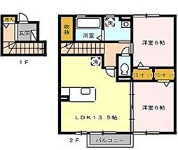 ウィルコート大松 B棟 2階2LDKの間取り