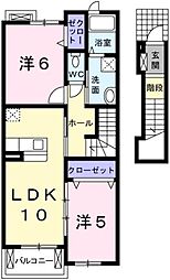サニーサイドUP 2階2LDKの間取り
