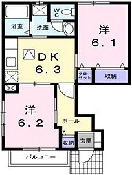 プレ・アヴェニューA 2DKの間取図画像