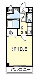 マリベールT-sky 2階1Kの間取り