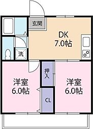 コーポ蔵 2階2DKの間取り