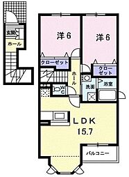 シャン・ドゥ・フルール 2階2LDKの間取り