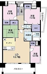 アビタシオン佐古三番町 6階4LDKの間取り