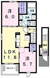 エヴェリーナIII 2階2LDKの間取り