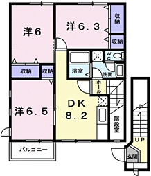 リヴィエールC 3DKの間取図画像