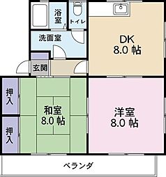 アンソレイエ五番館 II棟 1階2DKの間取り