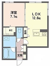ベレオ杏樹 1階1LDKの間取り