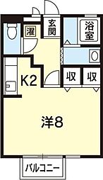 ドミール 2階1Kの間取り