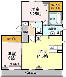 パルク アミティエ I 2階2LDKの間取り