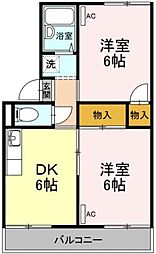 セジュール住吉A 2DKの間取図画像