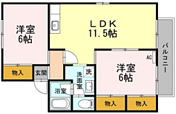 セジュール住吉2 2LDKの間取図画像