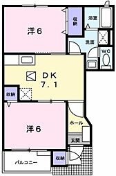シルエット プリンセス A 1階2DKの間取り
