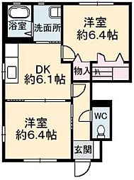 シャーメゾン マルシェ D棟 1階2DKの間取り