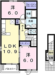 フルール蘭2B 2LDKの間取図画像